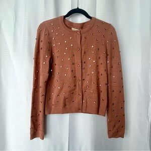 Alice + Olivia - Brown Embellished Button Up Cardigan